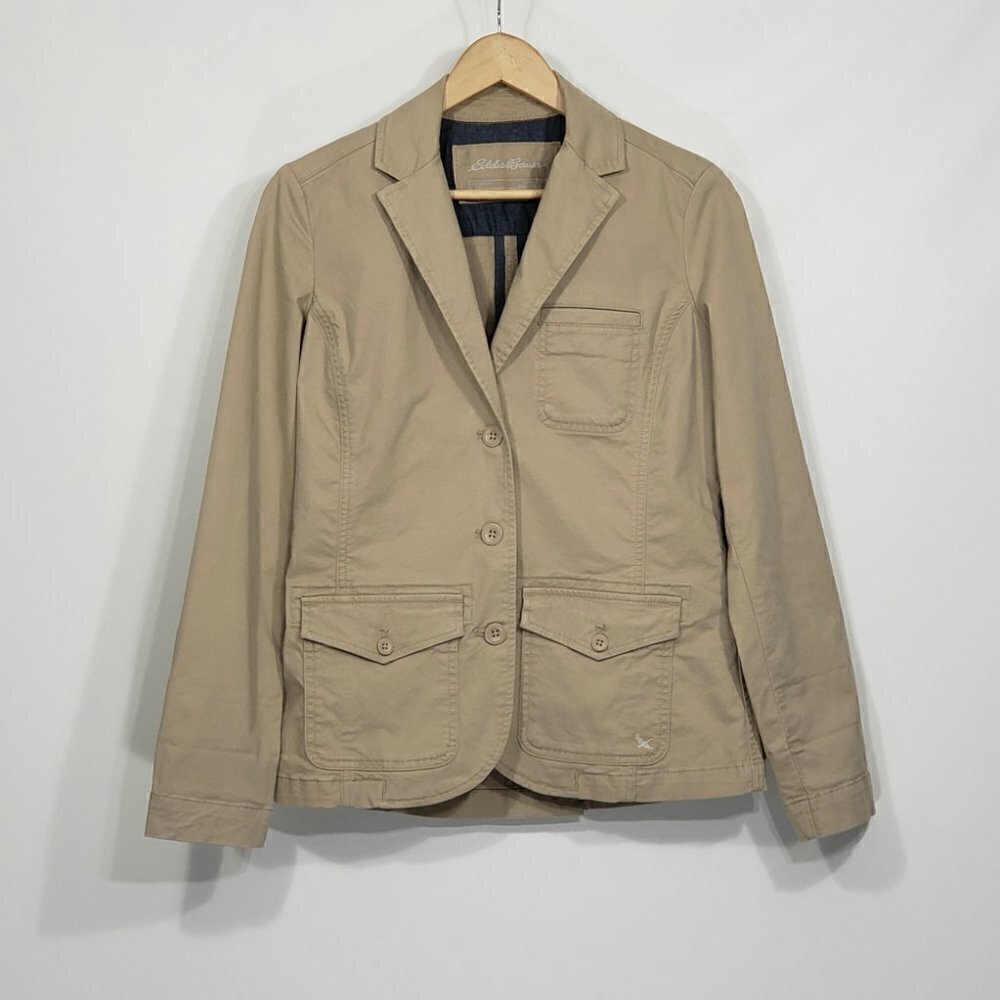 Eddie Bauer  Tan Legendwash Stretch  3 Button Cotton Blazer  Women's Size T6